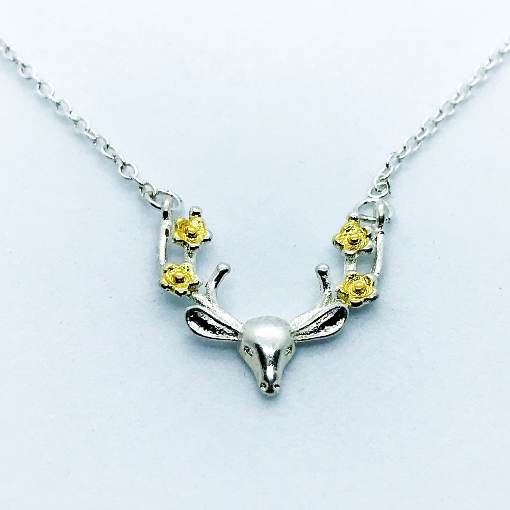 Charming Silver Deer w/ Flower-Adorned Antlers